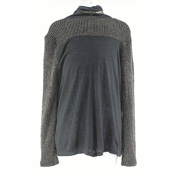 Miss Me Sz S Black Gold With Sequins Ruched Neck Acrylic Nylon Spandex Cardigan - Picture 4 of 7